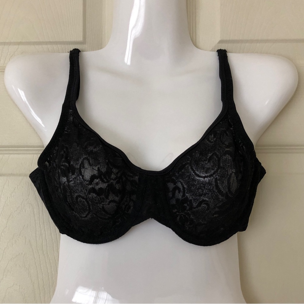 Vintage Maidenform Black Lace & Satin Underwire Bra Style 97830 Size 36C